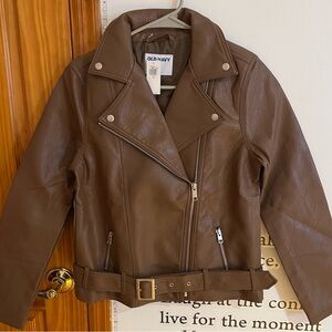 Old Navy | Brown Leather Moto Jacket with Asymmetrical Zipper | NWT | SIZE XS